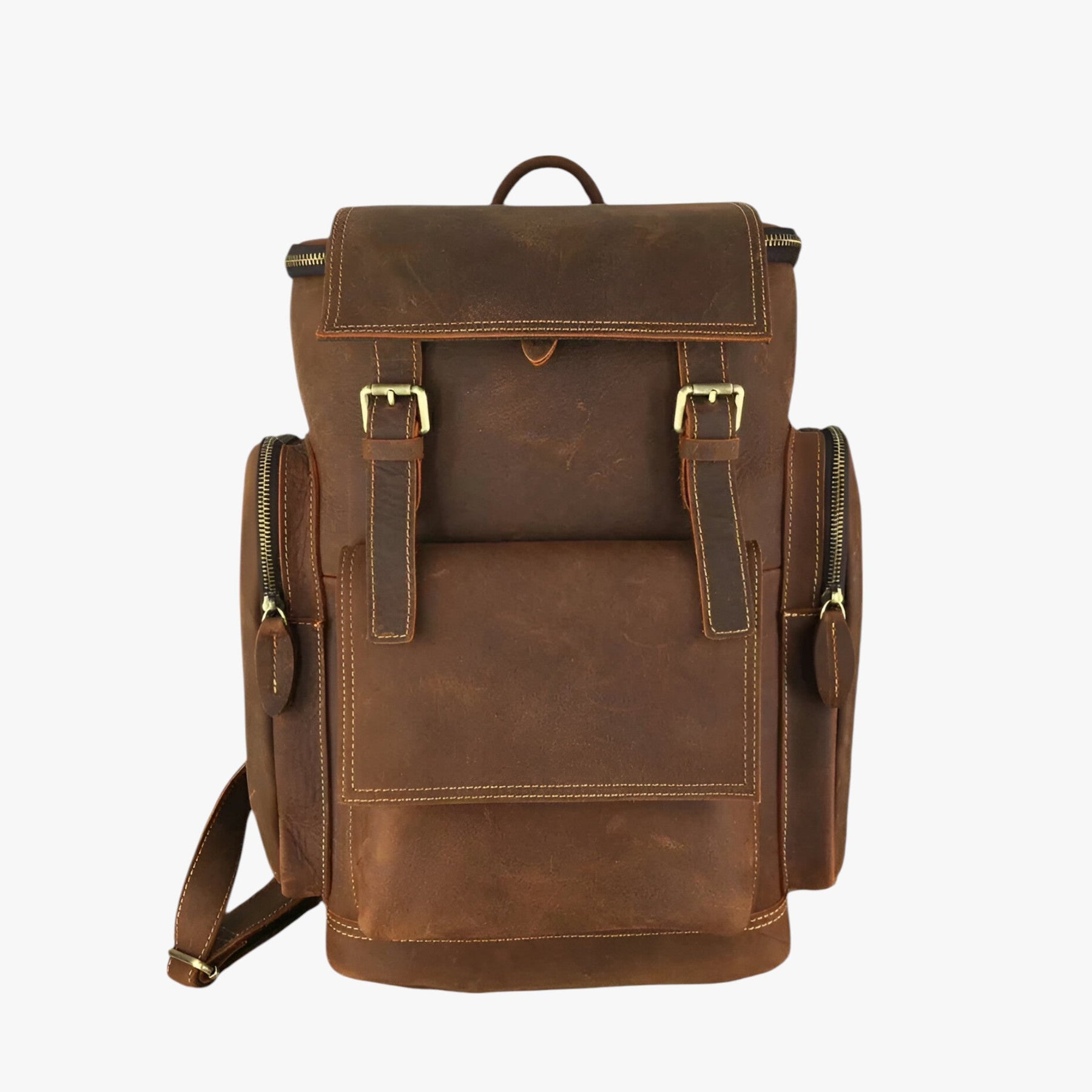 bags : Leren Rugzak met Laptopvak Leer - Zwart in Retro Bruin van Pantino