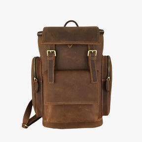 bags : Leren Rugzak met Laptopvak Leer - Zwart in Retro Bruin van Pantino