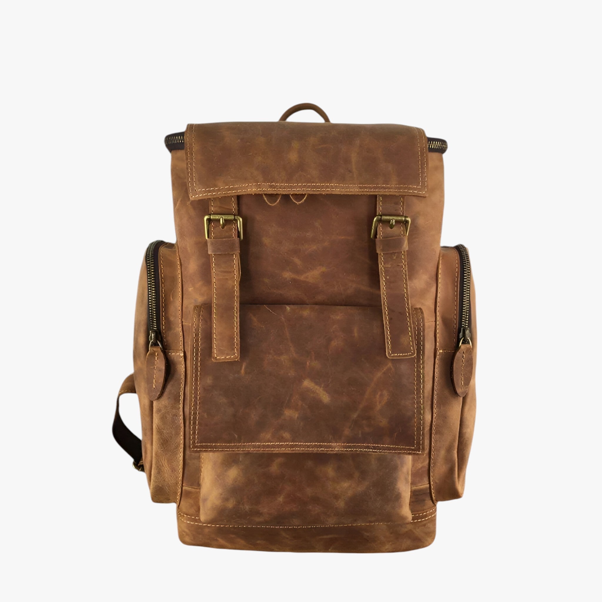 bags : Leren Rugzak met Laptopvak Leer - Zwart in Bruin van Pantino