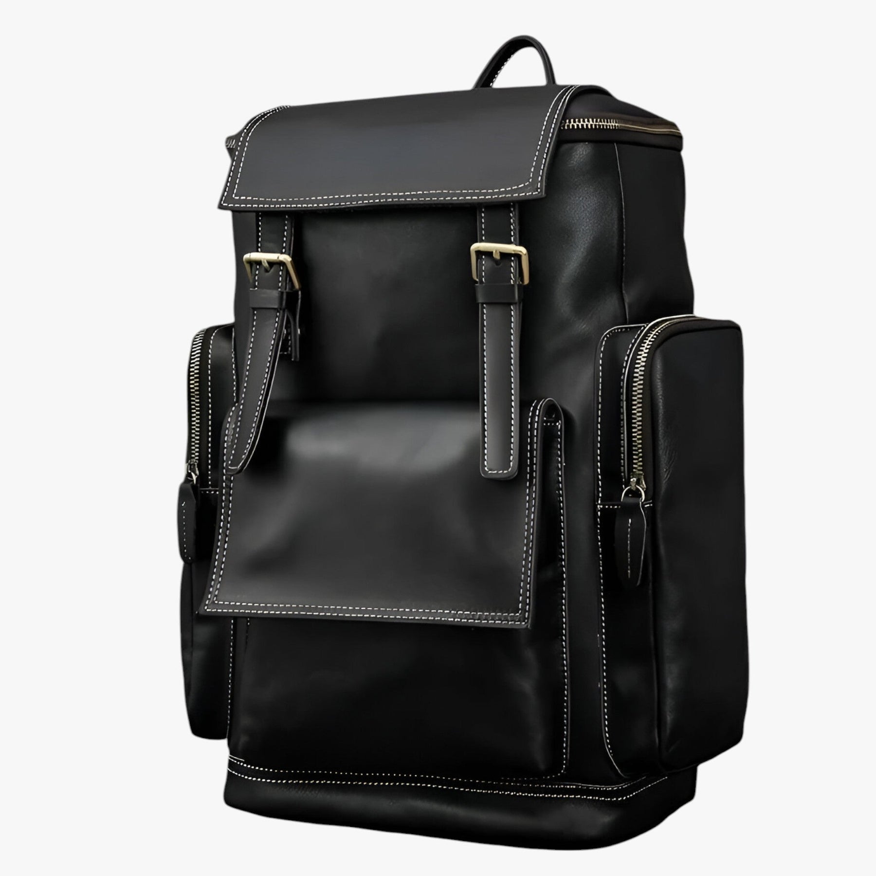 bags : Leren Rugzak met Laptopvak Leer - Zwart in Zwart van Pantino