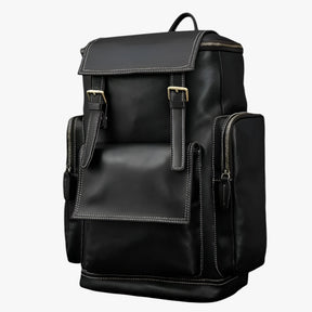 bags : Leren Rugzak met Laptopvak Leer - Zwart in Zwart van Pantino