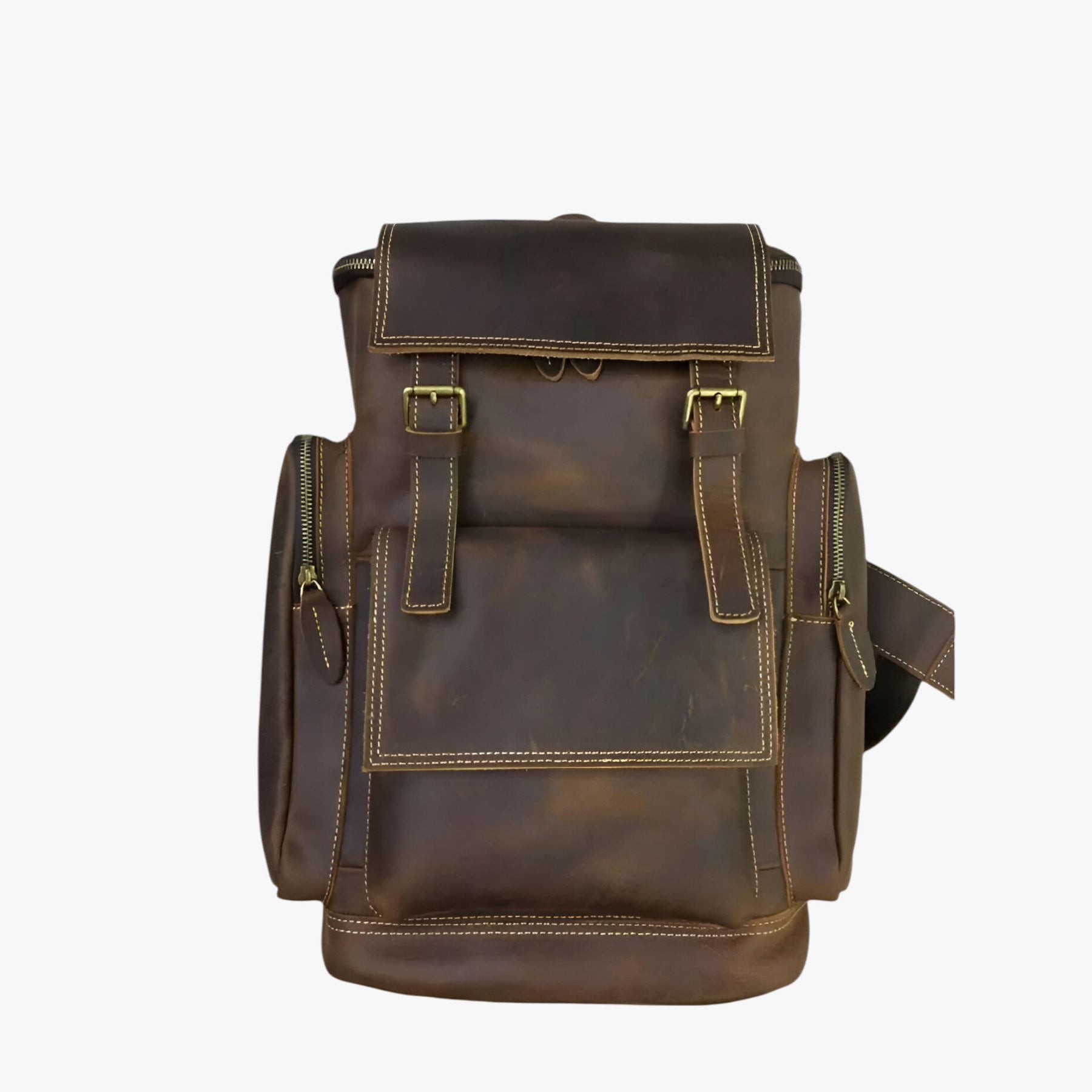 bags : Leren Rugzak met Laptopvak Leer - Zwart in Donkerbruin van Pantino