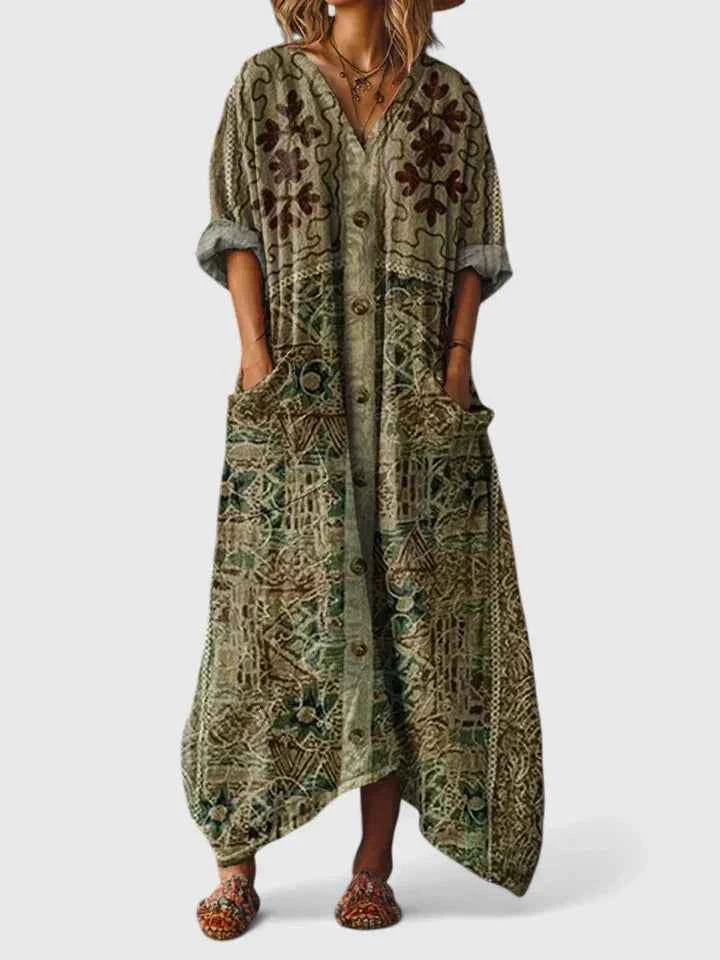 Embroidered Relaxed-Fit Midi Dress : Elodie geborduurde relaxed-fit midi-jurk in van Pantinoshop