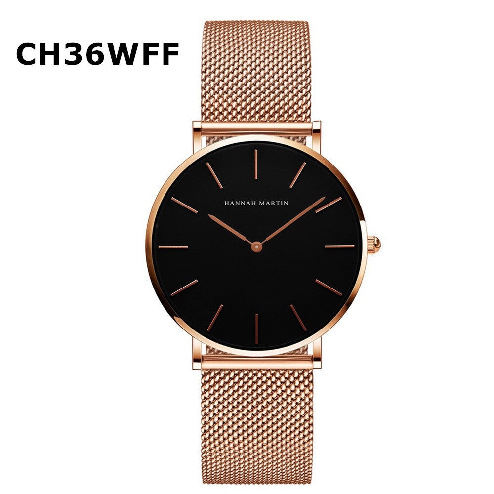 watches : Dameshorloge Hannah Martin Stile36 Zwart RVS 36mm - Elegant en Modern in van Pantino