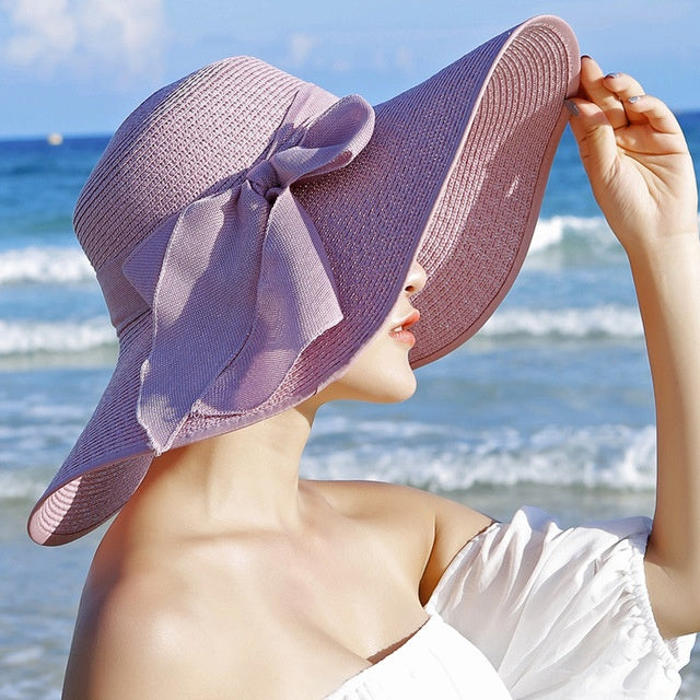 Straw Hat : Hoed Lila Lichtpaars - Strand Zonnebescherming Strohoed in Lila Lichtpaars van Pantino