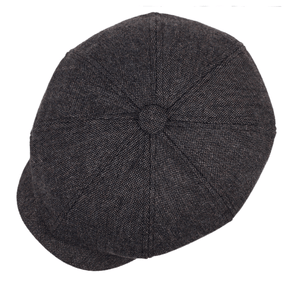 Flat Cap : Baret Heren Zwart - Retro Pet met Acht Stofpanden in Visgraattweed, Casual Gestreepte in van Pantino