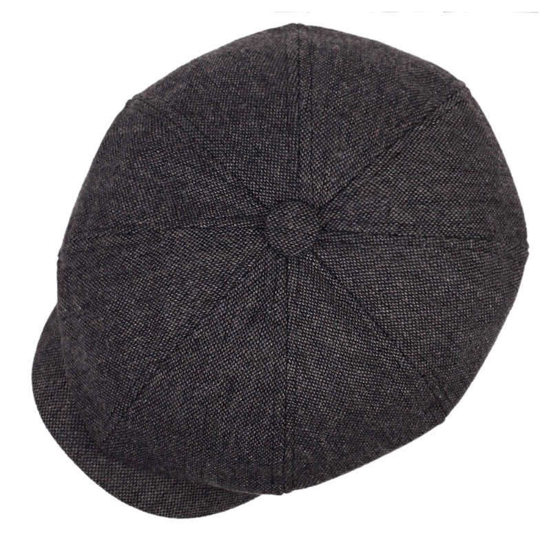 Flat Cap : Baret Heren Zwart - Retro Pet met Acht Stofpanden in Visgraattweed, Casual Gestreepte in van Pantino