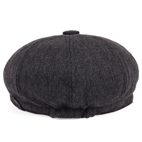 Flat Cap : Baret Heren Zwart - Retro Pet met Acht Stofpanden in Visgraattweed, Casual Gestreepte in van Pantino