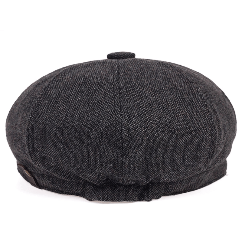 Flat Cap : Baret Heren Zwart - Retro Pet met Acht Stofpanden in Visgraattweed, Casual Gestreepte in van Pantino