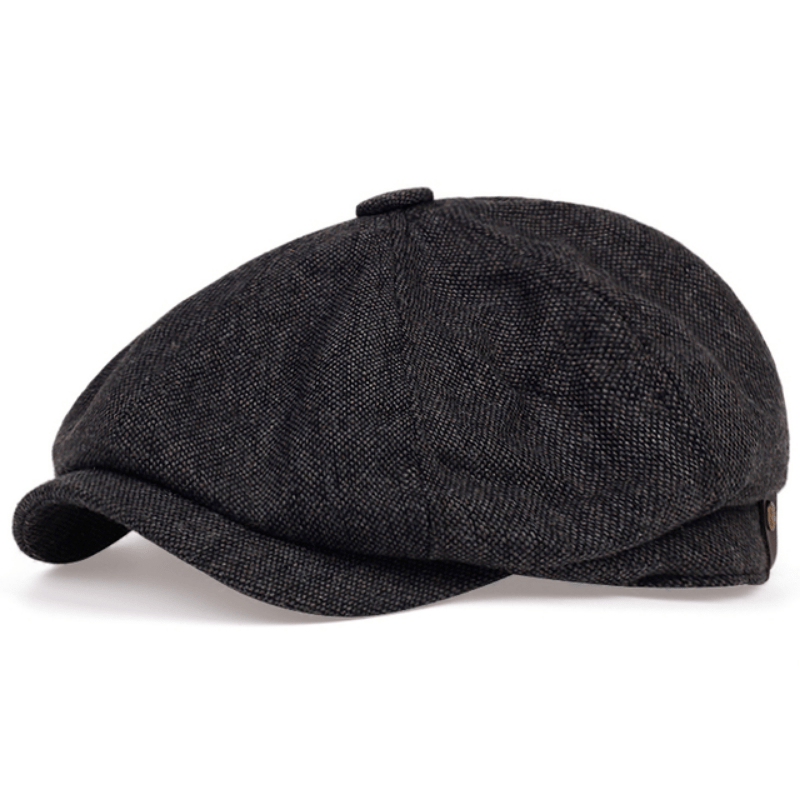 Flat Cap : Baret Heren Zwart - Retro Pet met Acht Stofpanden in Visgraattweed, Casual Gestreepte in van Pantino