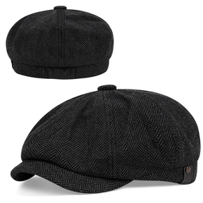 Beret : Baret Heren Zwart - Lente en Herfst Casual Hoed Retro Dunne in van Pantino