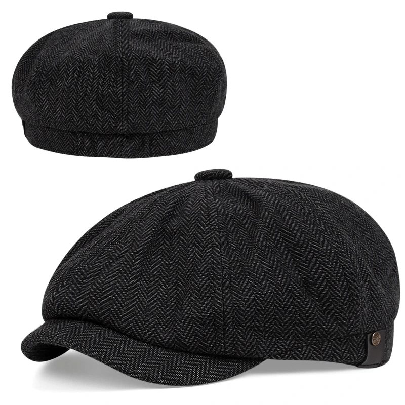 Beret : Baret Heren Zwart - Lente en Herfst Casual Hoed Retro Dunne in van Pantino