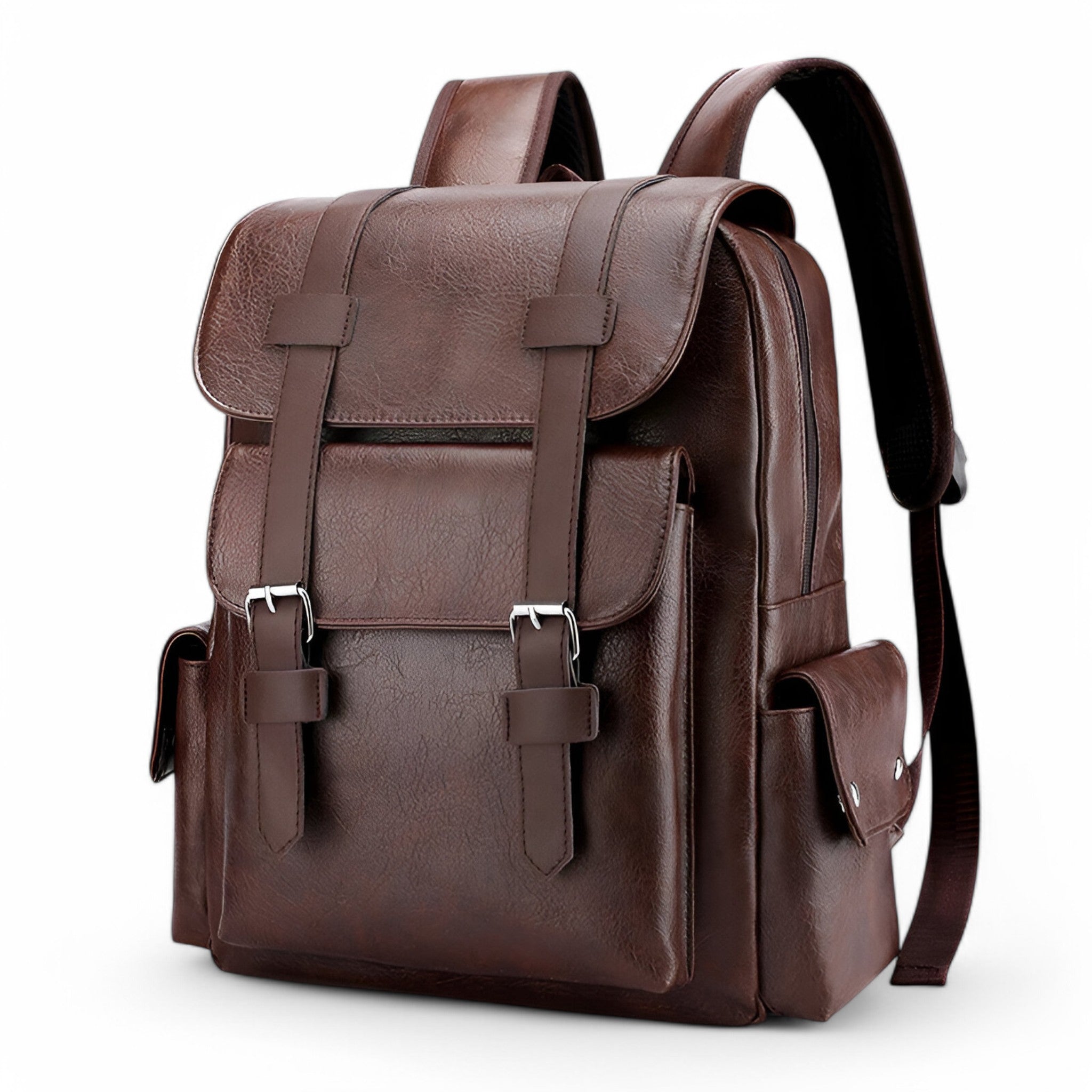 bags : Rugzak Zwart - Premium Leren Leer in Chocolade van Pantino