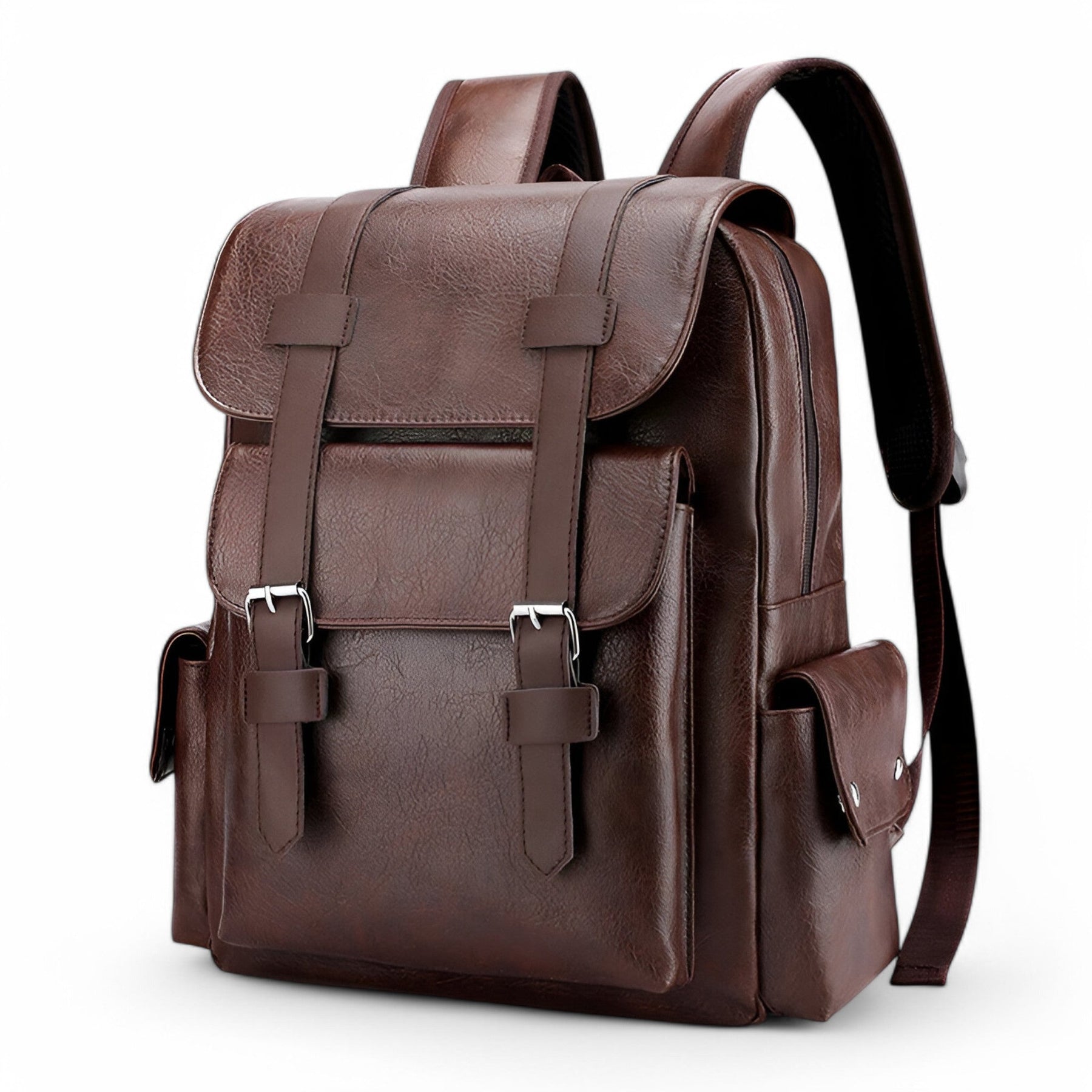 bags : Rugzak Zwart - Premium Leren Leer in Chocolade van Pantino