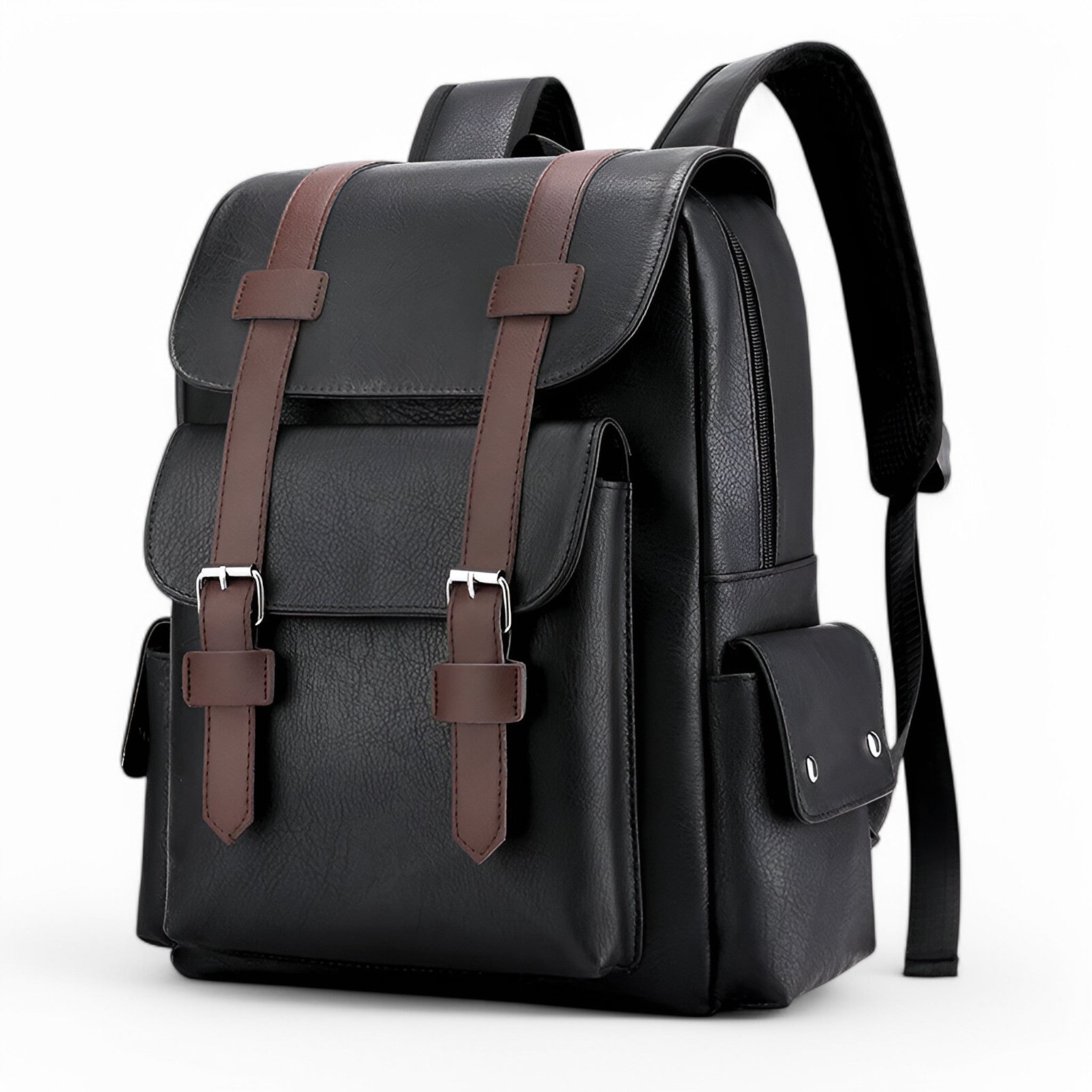 bags : Rugzak Zwart - Premium Leren Leer in Zwart van Pantino