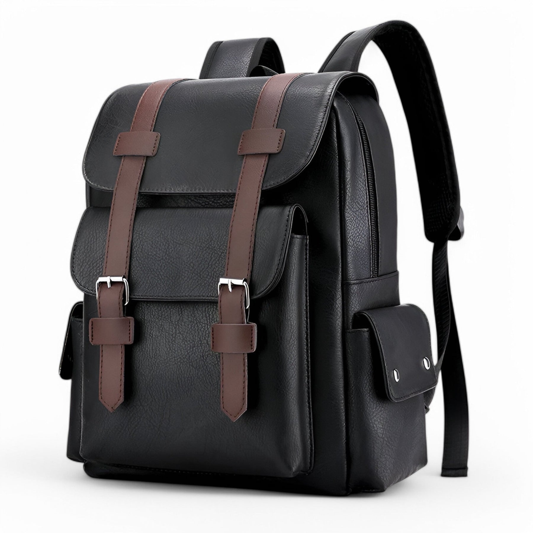 bags : Rugzak Zwart - Premium Leren Leer in Zwart van Pantino
