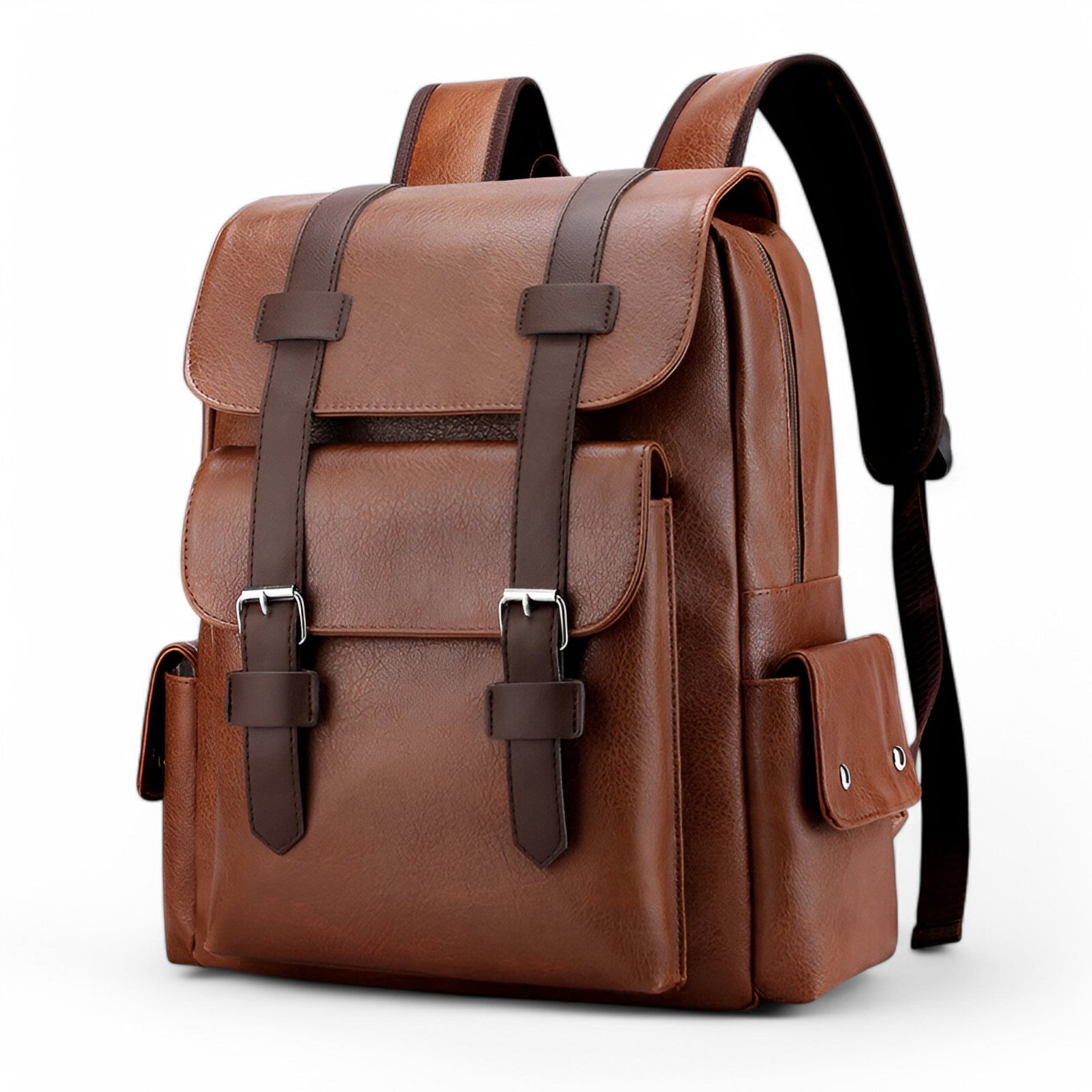bags : Rugzak Zwart - Premium Leren Leer in Bruin van Pantino