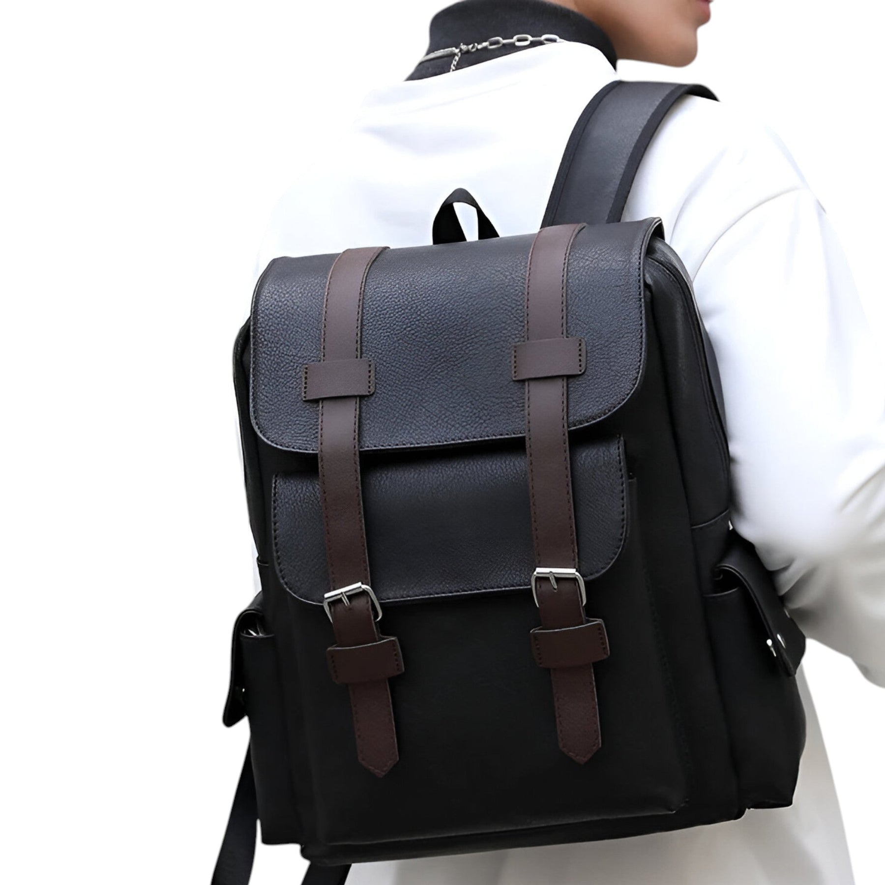 bags : Rugzak Zwart - Premium Leren Leer in van Pantino