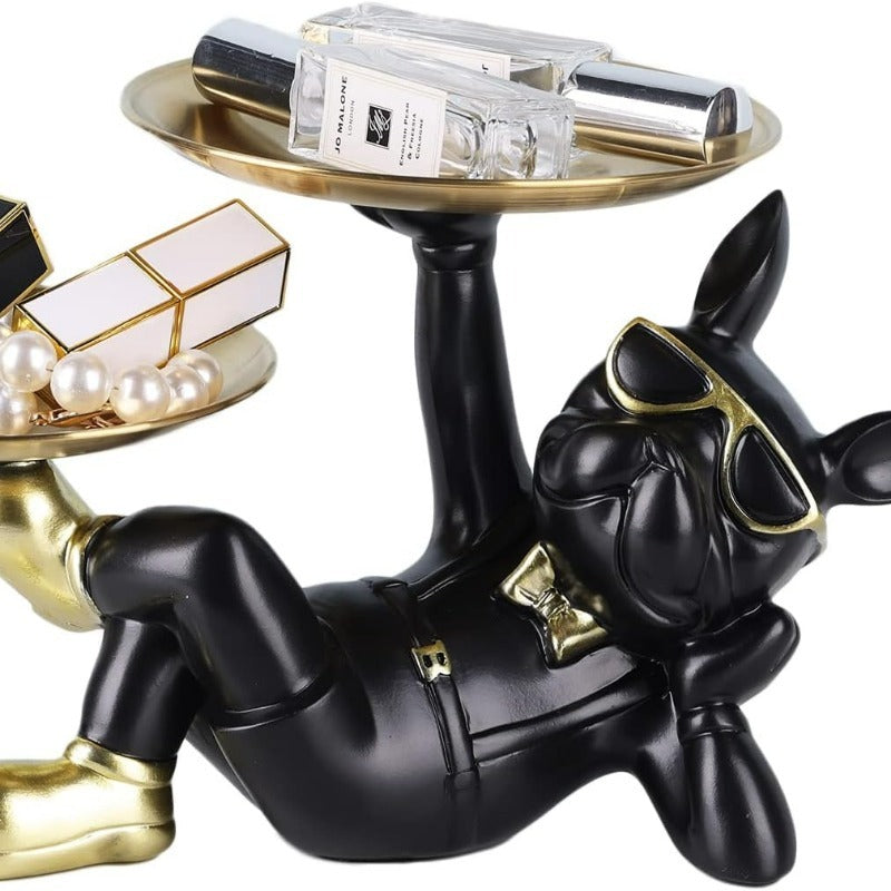 home & garden : Multifunctionele Bulldog Opbergstandbeeld - Marineblauw Zittend in Zwart Liggend van Pantino