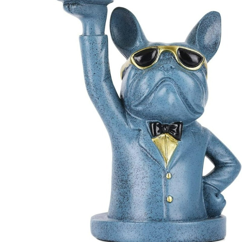 home & garden : Multifunctionele Bulldog Opbergstandbeeld - Marineblauw Zittend in Blauw Staand van Pantino