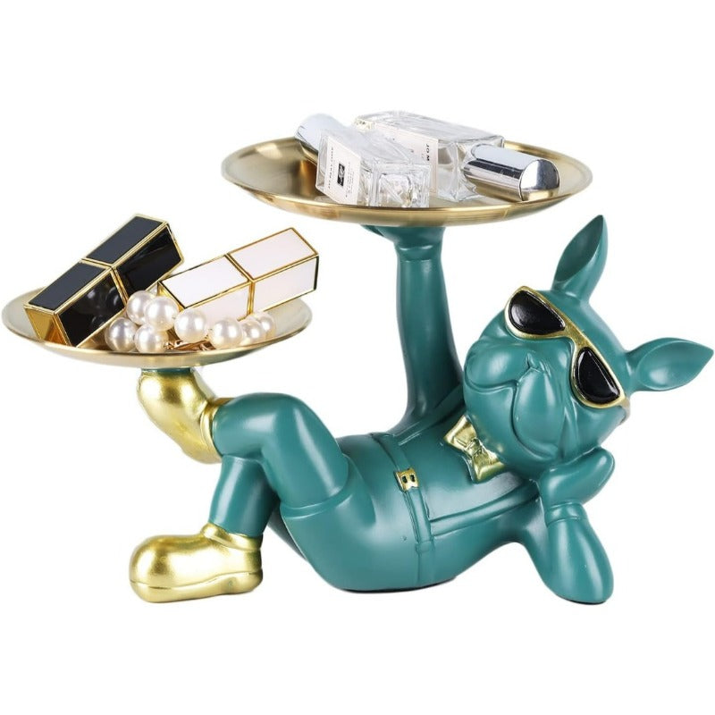 home & garden : Multifunctionele Bulldog Opbergstandbeeld - Marineblauw Zittend in Groen Liggend van Pantino