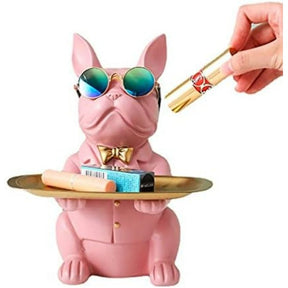 home & garden : Multifunctionele Bulldog Opbergstandbeeld - Marineblauw Zittend in Roze Zittend van Pantino