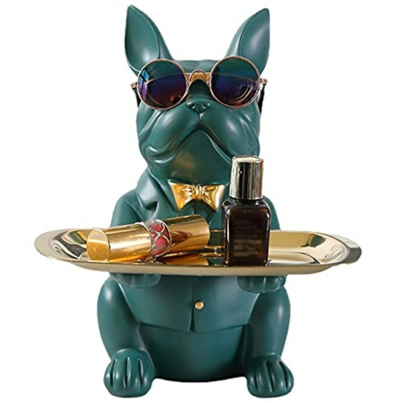 home & garden : Multifunctionele Bulldog Opbergstandbeeld - Marineblauw Zittend in Groen Zittend van Pantino