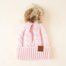 Beanie : Warme Muts met Pompom - Roze in Roze van Pantino