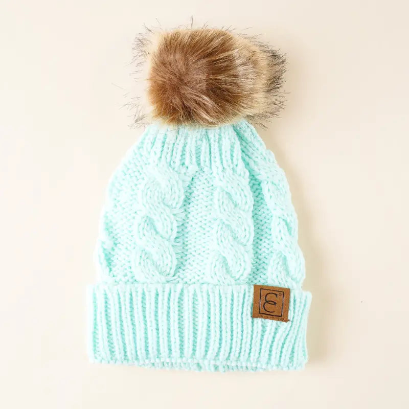 Beanie : Warme Muts met Pompom - Roze in Blauw van Pantino