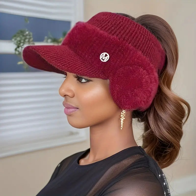 Winter Hat : Muts Dames Zwart - Wintermuts met Oorflappen in Rood van Pantino
