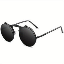 Sunglasses : Vintage Steampunk Opklapbare Zonnebril, Retro Ronde Metalen Frame Zonnebril Dames - Zwart Grijs in Zwart Grijs van Pantino