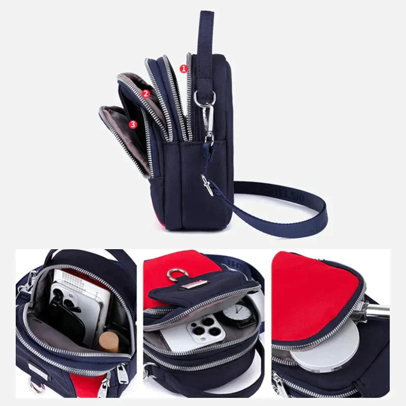 bags : Crossbody Tas Blauw - PhoneBag - Telefoonhoesje met Rits voor in van Pantino