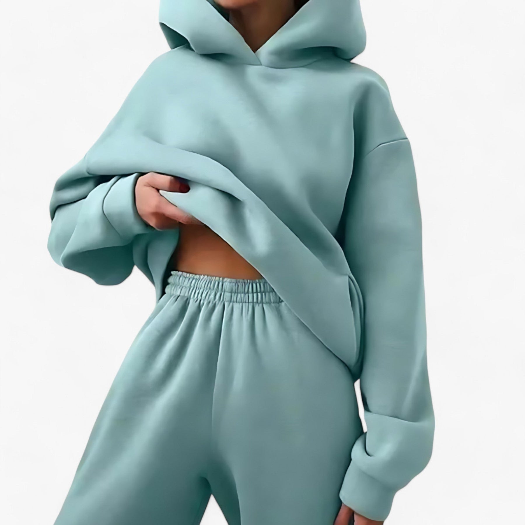 Two-Piece Set : Beha Legergroen - Valeria Winter Hoody Sets - Behaaglijke Warmte voor Koude Dagen in Menthe van Pantino