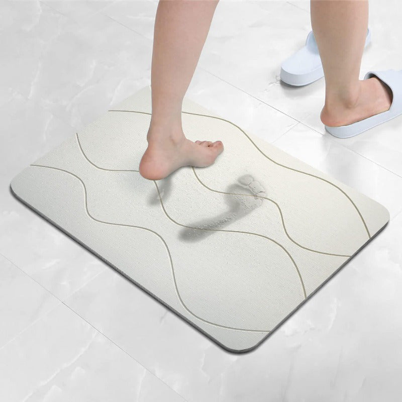 home & garden : Zachte en Absorberende Rechthoekige Badmat - Witte Golven in Witte Golven van Pantino