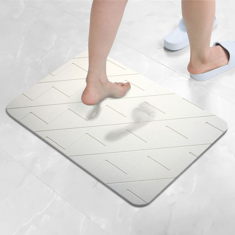 home & garden : Zachte en Absorberende Rechthoekige Badmat - Witte Golven in Witte Snaar van Pantino