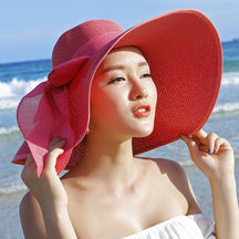Straw Hat : Hoed Lila Lichtpaars - Strand Zonnebescherming Strohoed in Rood van Pantino
