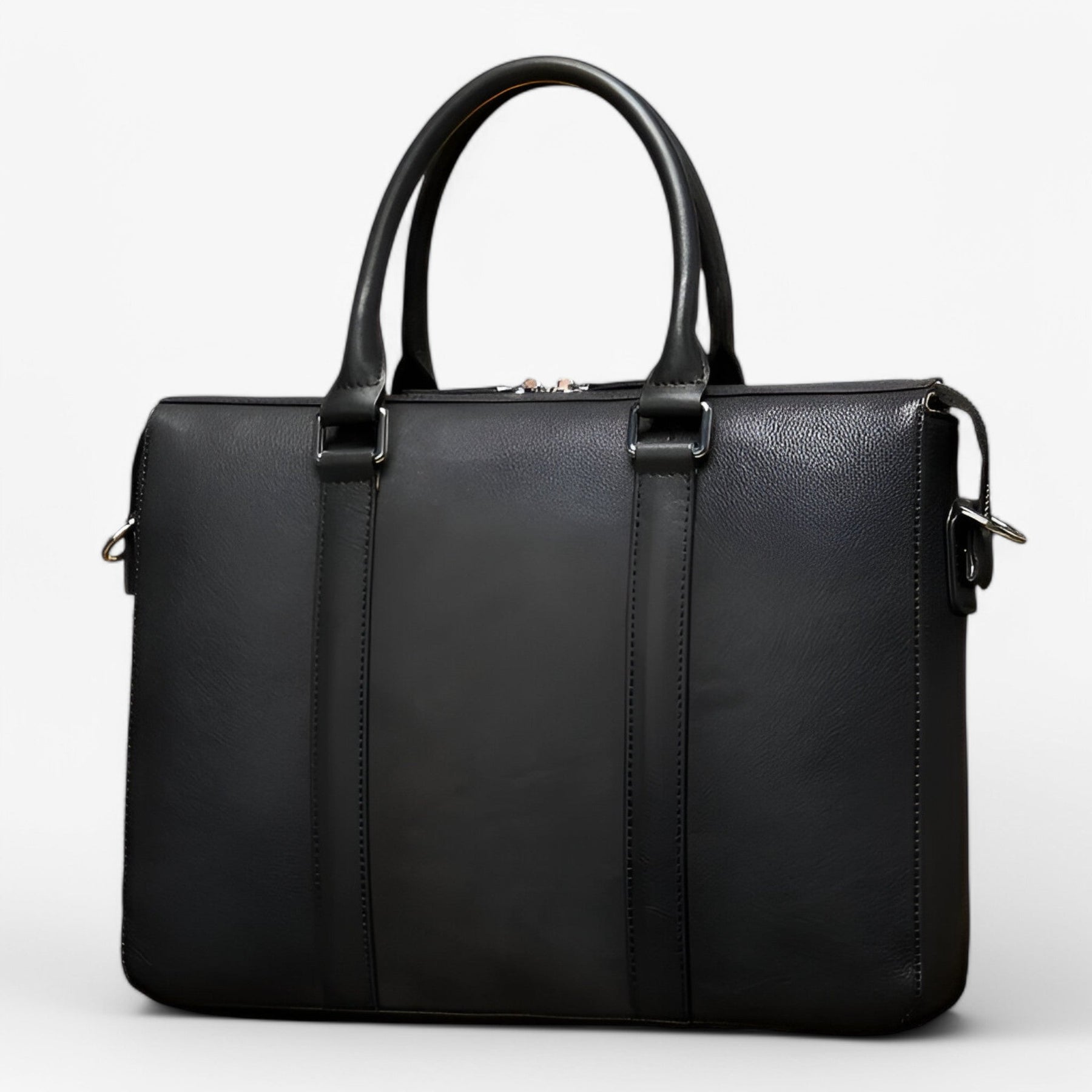 bags : Leren Laptoptas met Schouderband Leer - Bruin in swart van Pantino