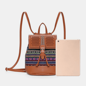 bags : Schoudertas Dames - Etno Stijl Geperforeerde Gestikte Stro Rugzak en met Geometrisch Patroon in van Pantino