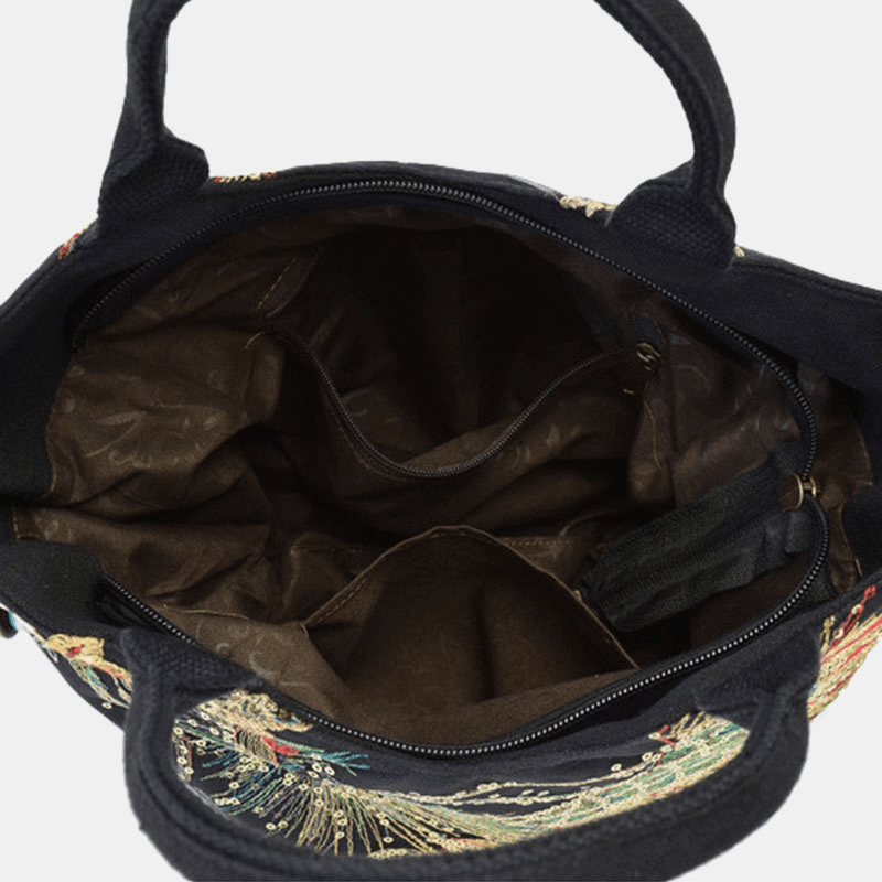bags : Handtas Dames - Exquise Pauw Borduurwerk Canvas Multi-Draag Handtassen Ensemble in van Pantino