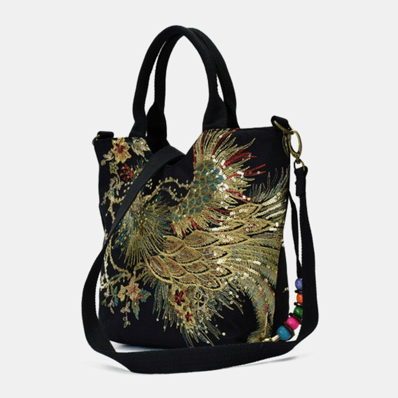 bags : Handtas Dames - Exquise Pauw Borduurwerk Canvas Multi-Draag Handtassen Ensemble in van Pantino