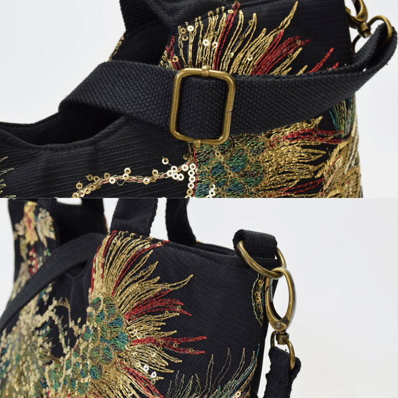 bags : Handtas Dames - Exquise Pauw Borduurwerk Canvas Multi-Draag Handtassen Ensemble in van Pantino