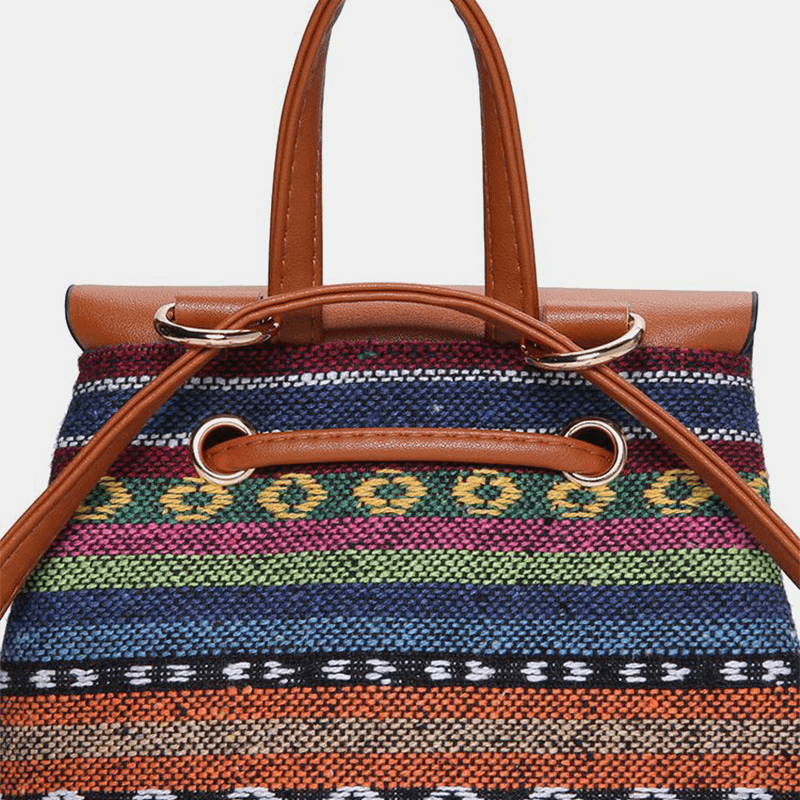 bags : Schoudertas Dames - Etno Stijl Geperforeerde Gestikte Stro Rugzak en met Geometrisch Patroon in van Pantino
