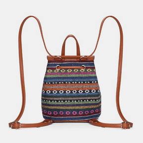 bags : Schoudertas Dames - Etno Stijl Geperforeerde Gestikte Stro Rugzak en met Geometrisch Patroon in van Pantino