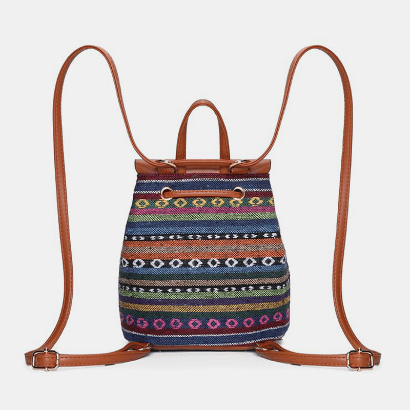 bags : Schoudertas Dames - Etno Stijl Geperforeerde Gestikte Stro Rugzak en met Geometrisch Patroon in van Pantino