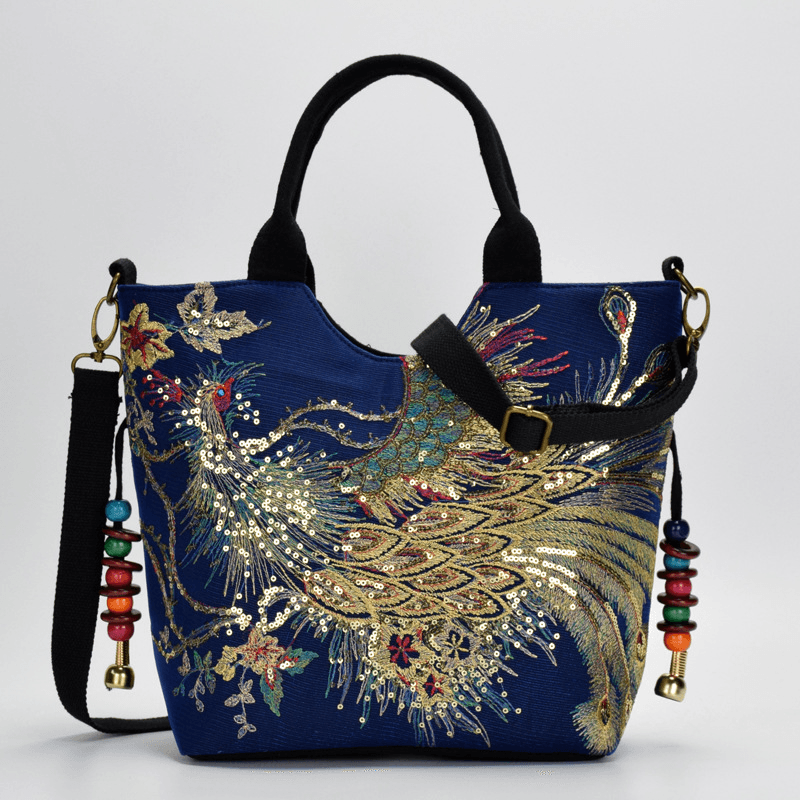 bags : Handtas Dames - Exquise Pauw Borduurwerk Canvas Multi-Draag Handtassen Ensemble in van Pantino