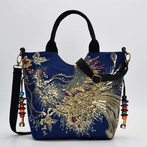 bags : Handtas Dames - Exquise Pauw Borduurwerk Canvas Multi-Draag Handtassen Ensemble in 2 van Pantino