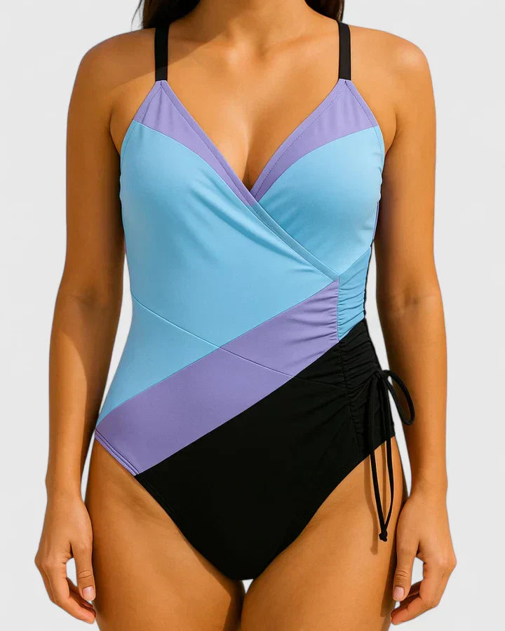 Badkleding : Badpak dames - Elegant hoge taille model | Comfortabel & Stijlvol in Blauw gestreept van Pantinoshop