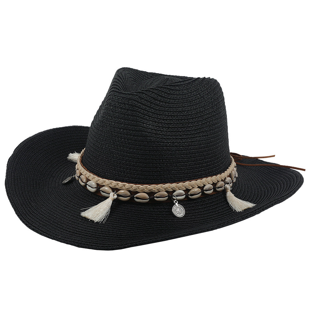 Sun Hat : Schelp Zonnehoed met Kwastjes - Beige in Zwart van Pantino