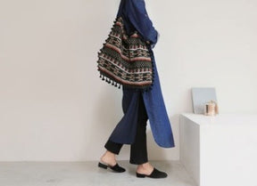 bags : Geometrische Tas met Kwastjes - Zomer Chic - Blauw in van Pantino
