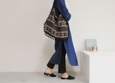 bags : Geometrische Tas met Kwastjes - Zomer Chic - Blauw in van Pantino